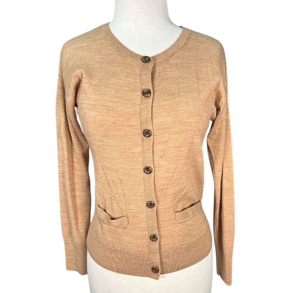 Halogen Camel Merino Wool Blend Cardigan Small Button Front Classic Neutral